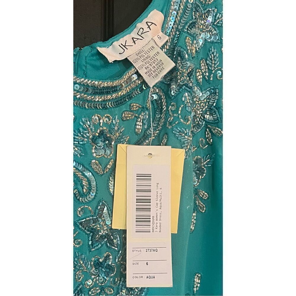 J Kara Women's Cap Sleeve Long Beaded Dress - Picture 6 of 8